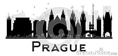 Prague City skyline black and white silhouette. Cartoon Illustration