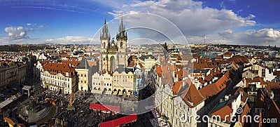 The Prague cityscape with The Church of Mother of God before Tyn Editorial Stock Photo