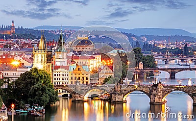 Prague cityscape at night Stock Photo