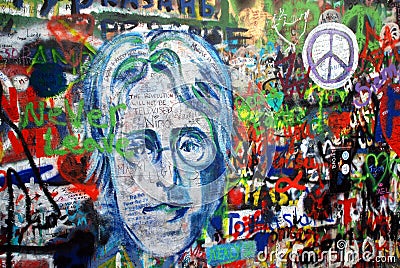 Prague, Czech Rep: John Lennon Memorial Editorial Stock Photo