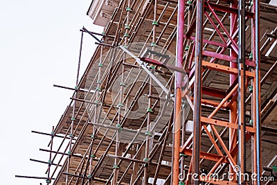 PRAGUE, CZECH REPUBLIC - April 8, 2019: Building in the center of Prague with scaffolding. Restoration of the facade Editorial Stock Photo