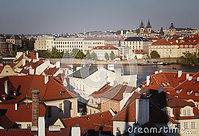 Prague, Czech Republic, April 22, 2019 - View of Prague from a height. Roofs of Prague Editorial Stock Photo