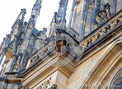 Prague, Czech Republic - August 24, 2016: Gargoyles in the Cathedral of Saints Vitus Stock Photo