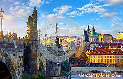 Prague, Czech Republic Charles Bridge view Editorial Stock Photo