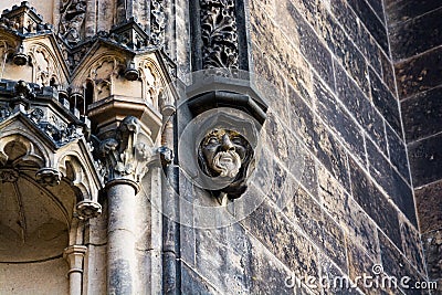 Prague, Czech republic - February 24, 2021. Detail of small sculptures above entrance to the Basilica Minor of Vysehrad Editorial Stock Photo