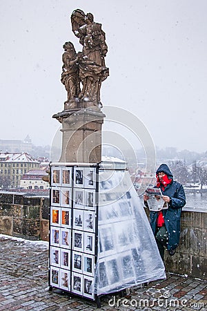 PRAGUE, CZECH REPUBLIC - FEBRUARY 19, 2013: the Saint Charles bridge Editorial Stock Photo