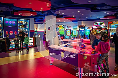 Prague, Czech Republic - 26.01.2022: Game room at entertainment complex Hamleys in Prague, Czech Republic Editorial Stock Photo