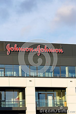 Johnson & Johnson company logo on headquarters building Editorial Stock Photo