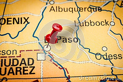 Pushpin pointing at El Paso city in America, Texas Stock Photo