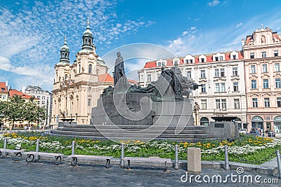 Jan Hus Memorial designed by Ladislav Saloun. Editorial Stock Photo