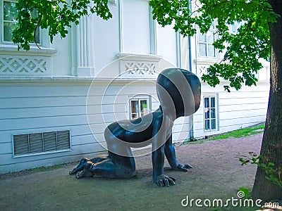 Prague, Czech Republic - June 27, 2010: Crawling baby sculptures by David Cerny at Prague Editorial Stock Photo