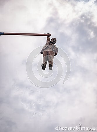 Sigmund Freud statue called Man Hanging Out by sculptor David ÄŒerny in Prague Editorial Stock Photo
