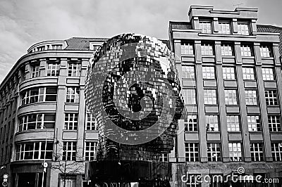 Prague, Czech Republic: the kinetic sculpture of `Franz Kafka`s Head` is an 11-meter-high work and is composed of 42 panels Editorial Stock Photo