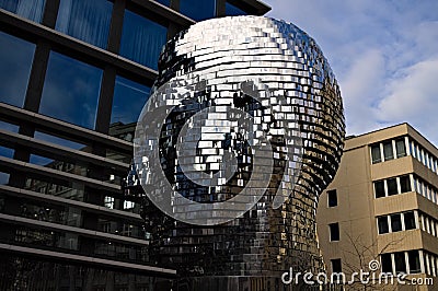 Prague, Czech Republic: the kinetic sculpture of `Franz Kafka`s Head` is an 11-meter-high work and is composed of 42 panels Editorial Stock Photo