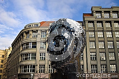 Prague, Czech Republic: the kinetic sculpture of `Franz Kafka`s Head` is an 11-meter-high work and is composed of 42 panels Editorial Stock Photo