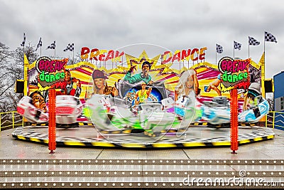 PRAGUE, CZECH REPUBLIC - MARCH 28, 2019: Fairground attraction in motion. Editorial Stock Photo