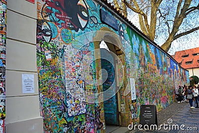 famous and popular tourist attraction John Lennon wall in Prague which is a symbol of freedom of speech Editorial Stock Photo