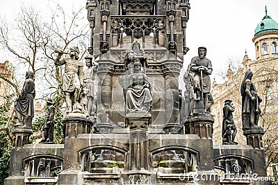 Prague, Czech republic - March 19, 2020. Krannerova kasna in park by Smetana riverbank Stock Photo