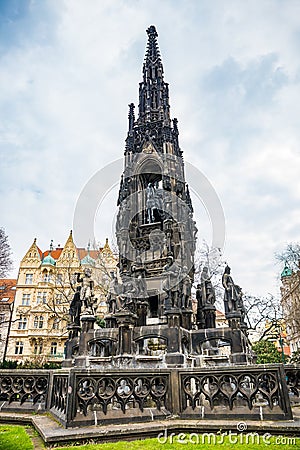 Prague, Czech republic - March 19, 2020. Krannerova kasna in park by Smetana riverbank Stock Photo