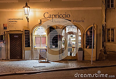 Prague, Czech Republic - March 15, 2020 Old pizzeria on the tourist streets of Prague Editorial Stock Photo