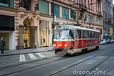 PRAGUE, CZECH REPUBLIC - MARCH 5, 2016: The vintage excursion tr Editorial Stock Photo