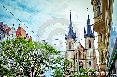 Cityscape with Parish church of St. Anthony of Padua building in Prague Editorial Stock Photo