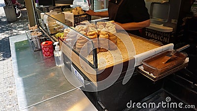 traditional Czech street food - trdelnik Editorial Stock Photo