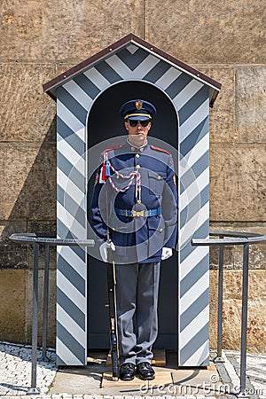 Prague, Czech Republic - May 26, 2018: The Guard of Honor Guards at the Presidential Palace in Prague Castle, Czechia Editorial Stock Photo