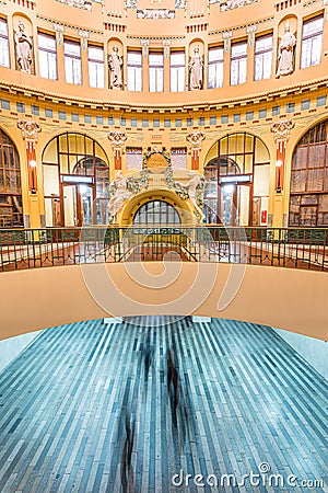 PRAGUE, CZECH REPUBLIC, MAY 2020 - Interior of the historical main railway station in Prague, Czech Republic called Editorial Stock Photo