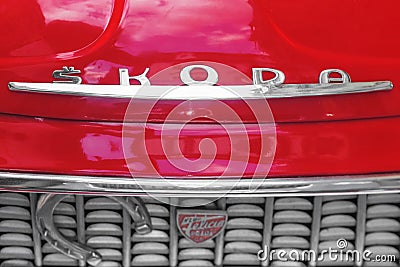 PRAGUE, CZECH REPUBLIC - MAY 21, 2016: Retro logo of Skoda on a Editorial Stock Photo