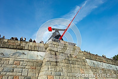 Metronom statue which replaced Stalin memorial in Prague-Letna in Czech Republic Editorial Stock Photo