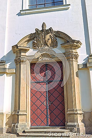 Metal brown antique door in the old town of Prague. Editorial Stock Photo