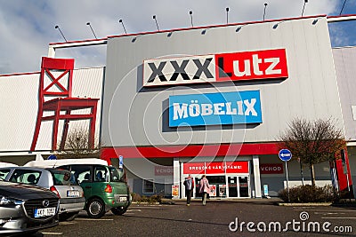 XXXLutz Mobelix corporation logo on supermarket building Editorial Stock Photo