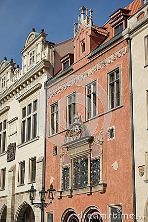 Highly decorated apartment block in Prague on September 24, 2014 Editorial Stock Photo