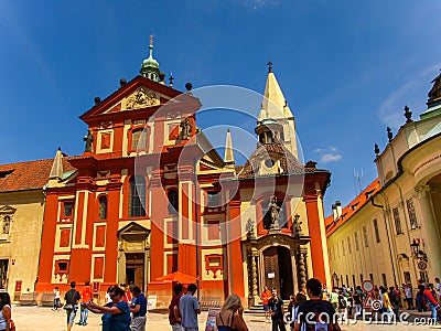 Prague, Czech Republic - Tourists visiting the Saint George Basilica Editorial Stock Photo