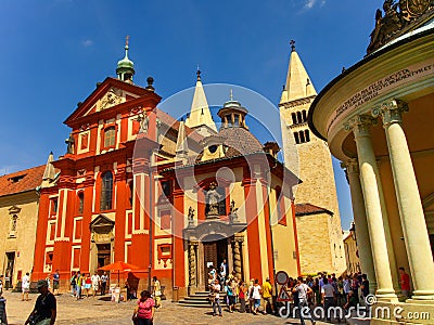 Prague, Czech Republic - Tourists visiting the Saint George Basilica Editorial Stock Photo