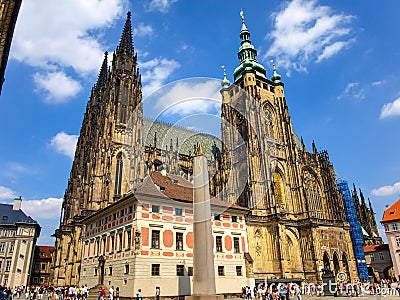 Prague, Czech Republic - Tourists visiting the Saint Vitus Cathedral Editorial Stock Photo