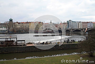 Prague, Czech Republic - 04.10.2013. View of the houses on the right bank of the Vltava River Editorial Stock Photo