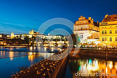 Prague durin sunset with castle and Charles Bridge, Czech Republic Stock Photo