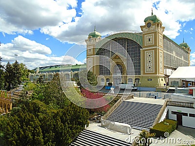 The Prague Exhibition Center, also known as the Holesovice Exhibition Center Editorial Stock Photo