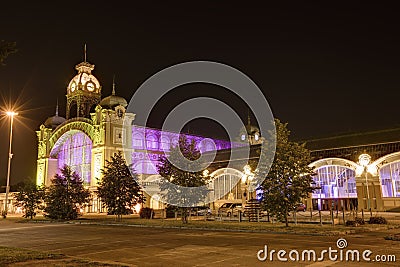 The Prague Exhibition hall at night in Prague, Czech republic. Editorial Stock Photo