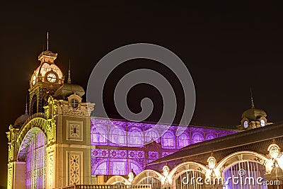 The Prague Exhibition hall at night in Prague, Czech republic. Editorial Stock Photo