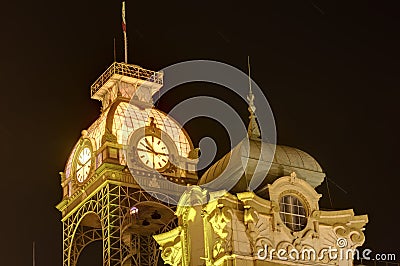 The Prague Exhibition hall at night in Prague, Czech republic. Editorial Stock Photo