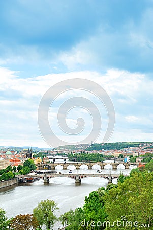 Prague and its multiple bridges across Vltava river Stock Photo