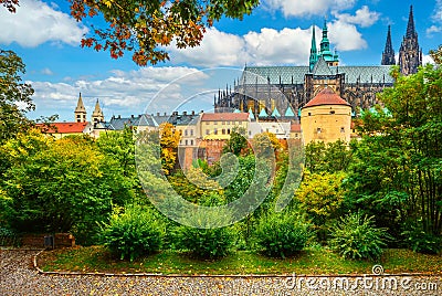 Prague landscape with Saint Vitus Cathedral Stock Photo