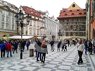 Prague market full of people and tourists Editorial Stock Photo
