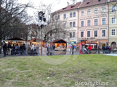 Prague market and street full of people and tourists Editorial Stock Photo