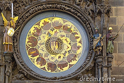 Prague medieval astronomical clock Orloj on Old Town Hall tower, Prague, Czech republic Stock Photo