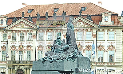 Prague National Gallery in front of the sculpture tribute to Franz Kafka Editorial Stock Photo