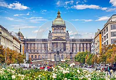 Prague national museum building at Wenceslas Square Editorial Stock Photo